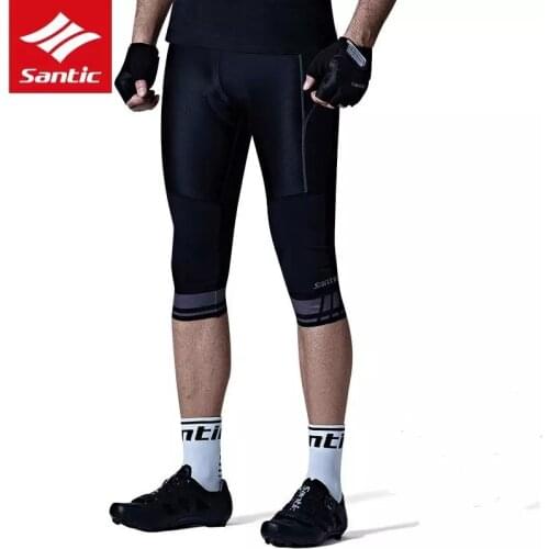 Santic Mens Cycling Shorts 4D Padded Bike Outdoor Sports Tights Biking Short Pants MTB Shorts ciclismo Summer 3/4 Bicycle short