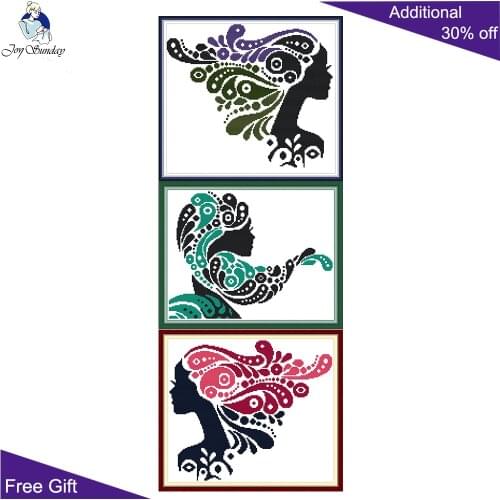 Joy Sunday Beauty RA312 RA313 RA314 14CT 11CT Counted and Stamped Home Decor Long Hair Flying Embroidery DIY Cross Stitch kits
