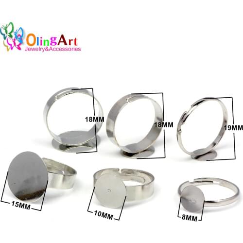 OlingArt 24pcs/Lot Ring with 8/10/15mm pad Adjustable Ring Base Ring Blanks Ring care Jewelry Findings Accessories Components