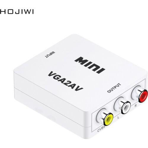 HOJIWI Mini RCA To VGA Converter 1080P VGA2AV Conversor RCA To VGA Video Converter 3.5 audio For PC to TV HD Computer to TV AD11