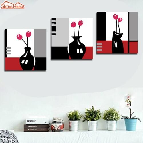 ShineHome-3pc Simple Flower Vase Wall Canvas Painting Triptych Picture Nature Prints for Living Room Cafe Decorative Home Decor