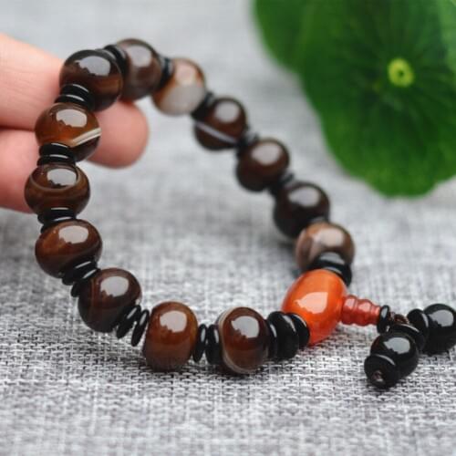 Drop Shipping Mens Bracelets Bangles Brown Beads Agate Chalcedony Bracelets Gift for Men Fashion Jades Stone Jewelry