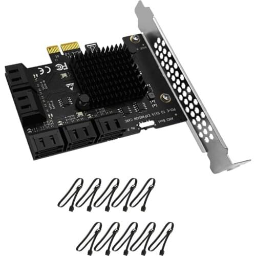 Chia Mining Riser ASM1061+ JMB575 SATA PCIe Adapter 10 Port SATA III to PCI Express 3.0 X1 Controller Expansion Card for Windows