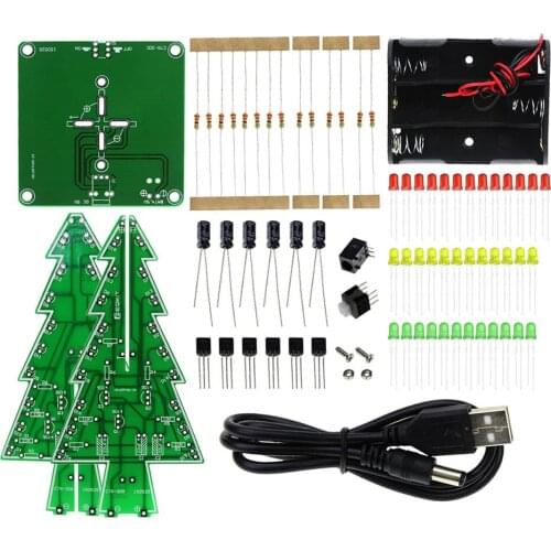 Christmas Tree LED Flash DIY Kit 3D Circuit Parts Glitter Electronic Learning Set DU55
