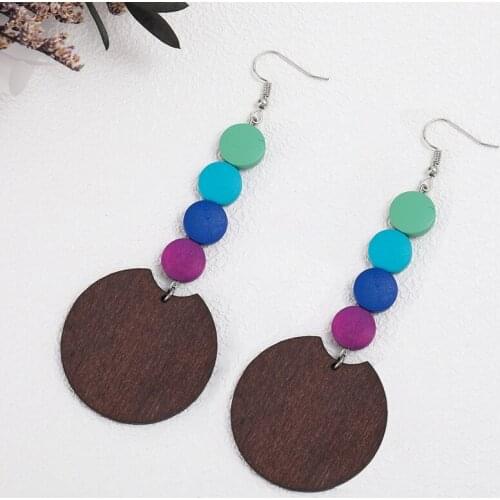 Rainbow Color Wooden Earring Bohemian Casual Ethnic Handmade Hot Sale Simple Trendy Statement Wedding Earrings for Women