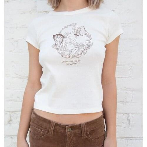 Butterfly Fairy Vintage Crop Top Women Summer Short Sleeve O Neck Harajuku Cotton Y2k Tops New Female Casual Sexy Slim T Shirt