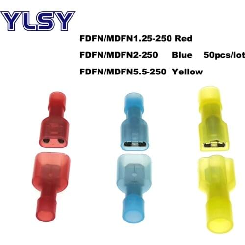 50pcs Male Female Insulated Crimp Terminal Electric Wire connector MDFN/FDFN Brass Nylon joint Connectors 22-10AWG 0.5-6mm2