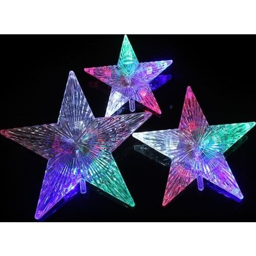 LED Colorful Flashing Star Christmas Tree Toppers battery 5 Lamps Acrylic crystal Glitter Christmas Tree Top Decoration for Home