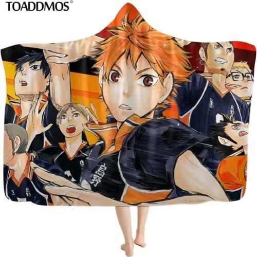 TOADDMOS Japanese Anime Haikyuu Karasuno Printed Warm Soft Hooded Blanket for Men Kids Boys Home Textile Wearable Throw Blankets