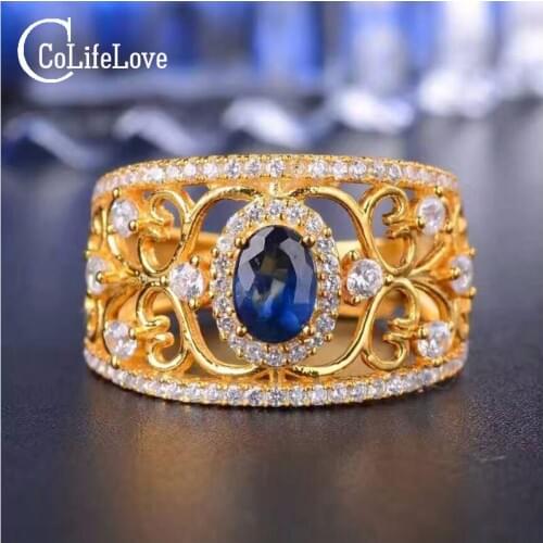 Vintage Sapphire Silver Ring 4*6mm 0.5ct Natural Sapphire Gemstone Ring for Woman Solid 925 Silver Sapphire Ring Romantic Gift