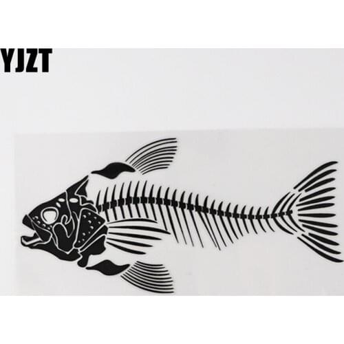 YJZT 17.9CM×8.7CM Personality Marine Ferocious Bony Fish Decal Vinyl Black/Silver Car Stickers 13D-1015