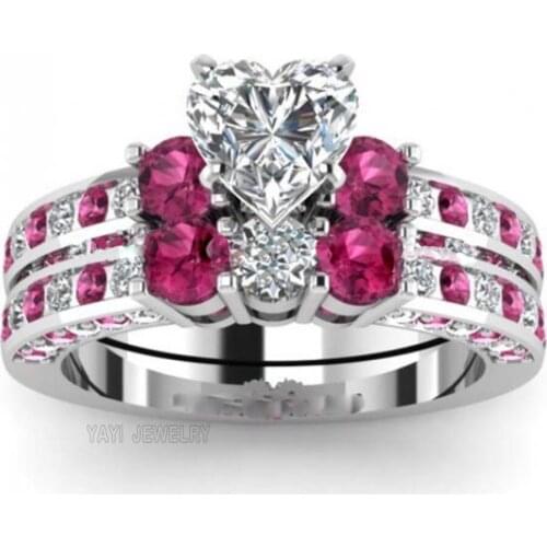 YaYI Jewelry Fashion Princess Cut 3.8 CT Red Zircon Silver Color Engagement Rings wedding Rings Party Set Rings 624