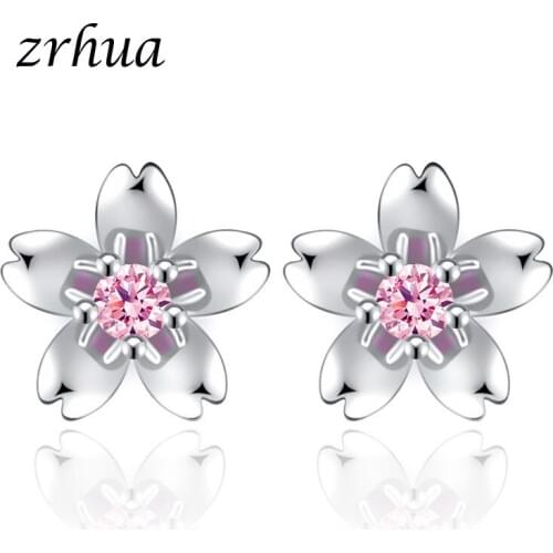 ZRHUA Silver Color Jewelry Flower Earrings For Women Girl Lovely Bijoux Accessories Fashion Stud Boho Earrings