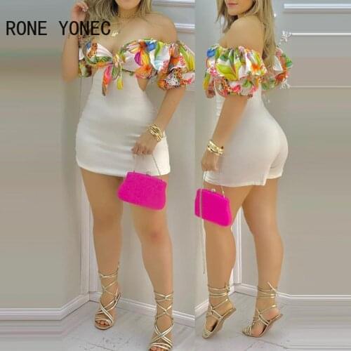 Women Outfits Romper Off Shoulder Floral Print Cutout Romper Women Playsuits