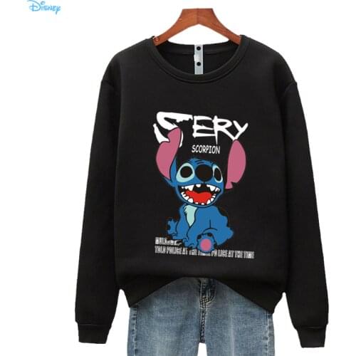 New Spring Autumn Cute Kawaii Sweatshirt Stitch Disney for Ladies Long Sleeve Fleece Black Pink 2021 Fashion Women Pullover Tops