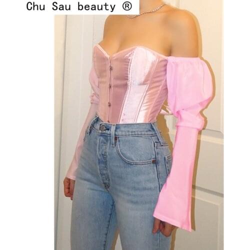 French romance off shoulder tops women 2021 club party night Strapless bow tassel tee shirt Elegant slash neck tops mujer