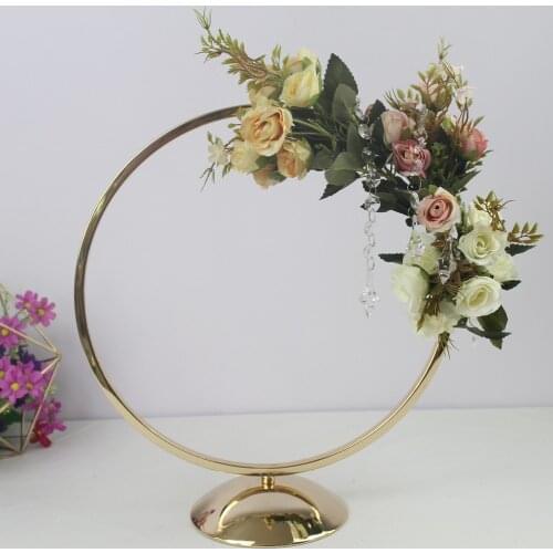 Gold ring metal arch party wedding backdrop decor table centerpiece set flower stand with artificial flower arrangement peonies
