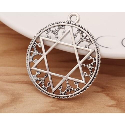 10 Pieces Tibetan Silver Star of David Round Circle Charms Pendants for Jewellery Making Findings 35x35mm