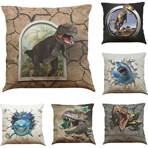 3D Dinosaur Shark Jurassic Park Pillowcase Cushion Cover Car Sofa Home Decoration Customizable