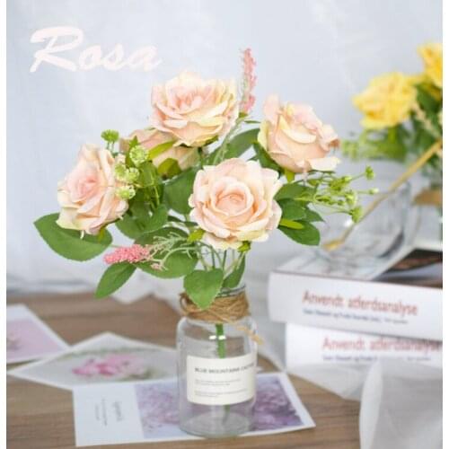 5 heads Rose Artificial Silk Flower Wedding Hand Bouquet Fake Flower Home Decoration Florals