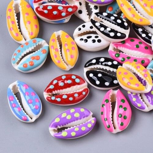 50pcs Mixed Color Printed Cowrie Shell Beads No Hole/Undrilled Shell Beads for Home Party Wedding Decorate 17~23x13~17x6~8mm F70