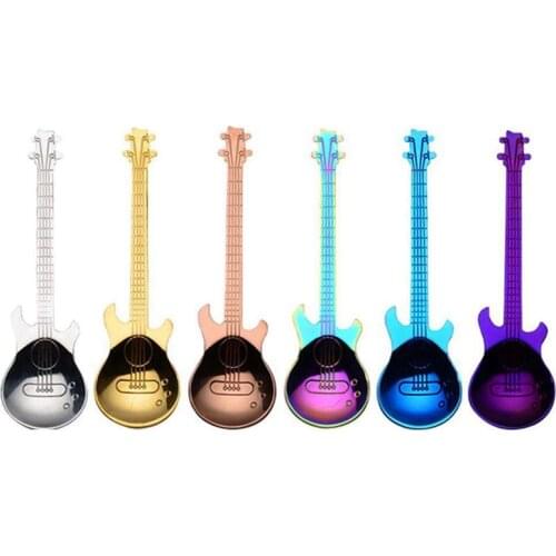 6 Pcs Coffee Teaspoons Guitar Spoon,Stainless Steel Colorful Dessert Spoon Musical Demitasse Spoon Cute Kitchen Utensil for Tea