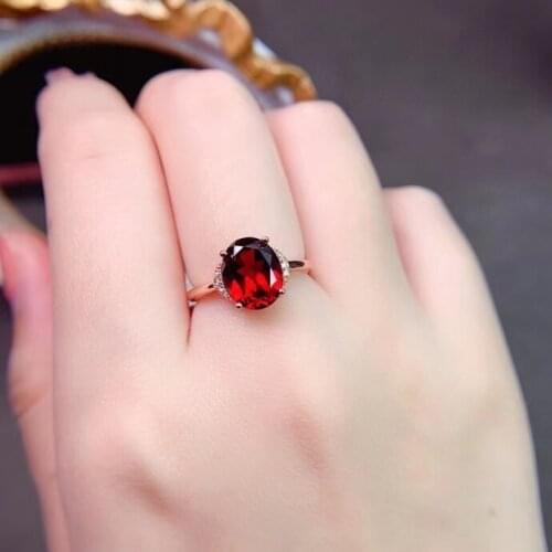 8mm*10mm Natural Garnet Ring for Office Woman Simple Garnet Silver Ring 925 Silver Garnet Jewelry Birthday Gift for Woman