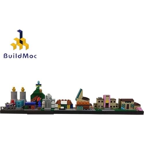 Buildmoc Movie Simpson Spinfield City Skyline Architecture Kwik-E-Mart House Creator Building Blocks Toys for kid Christmas Gift