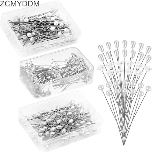 ZCMYDDM 100pcs Pearl Head Pins Crystal Head Corsage Sewing Pins for Wedding Jewelry Decoration Dressmaking DIY Sewing Tools