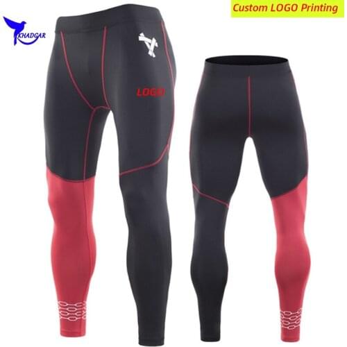 Quick Dry Elastic Gym Leggings Personalized LOGO Men Patchwork Compression Running Tights Trousers Fitness Training Sports Pants