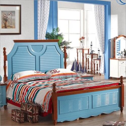 Mediterranean rustic wood bed American country side bedroom furniture p10251