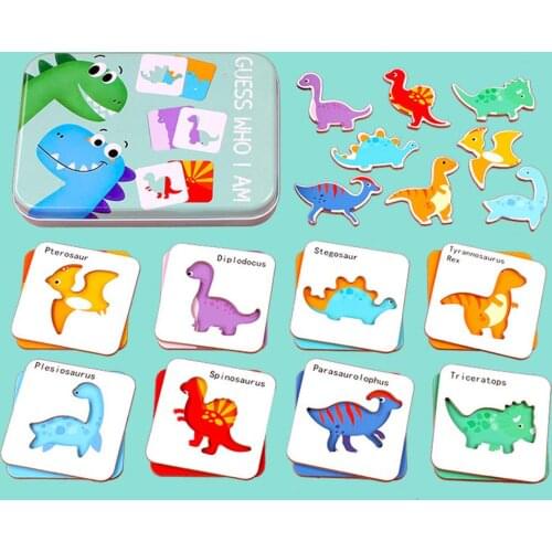 Wooden Toys Puzzle Cartoon Animal Fruit Dinosaur Puzzle English Pairing Card Development Kids Early Educational Learning Toys