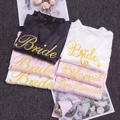 Night Gown Ice Silk Long Pajamas Wedding Makeup Embroidery Bride Bride and Bridesmaid Dressing Gown Bath Robe Women Sleepwear