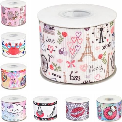 HSDRibbon Cartoon style 38MM 50MM 75MM Heat transfer printed on Grosgrain Ribbon