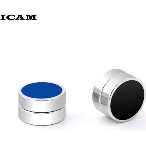 ICAM 2pcs/lot 8/mm Hot Double Side Black Blue Magnet Round Circle Punk Stud Earrings Stainless Steel Mens Magnetic Ear Studs