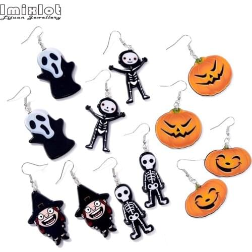 Imixlot Acrylic Halloween Howling Ghost Pumpkin Dangle Drop Earrings Fashion Jewelry For Women Girls Teens Kid Accessories