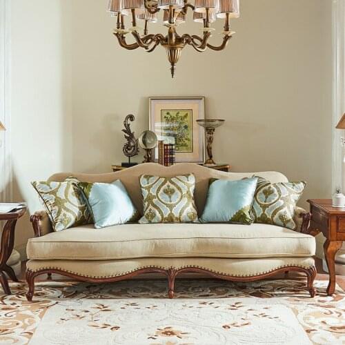 American fabric sofa combination European all solid wood sofa small family Mediterranean lazy sofa simple living room