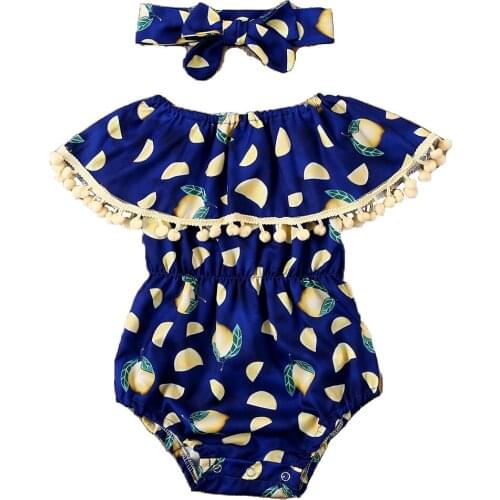 Baby Summer Clothing Infant Newborn Baby Girls Elastic Waist Slim Bodysuits Flowers Tassels Jumpsuits + Headband 2021 New