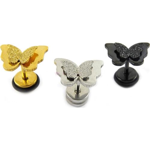 Frosted Double Butterfly Ear Studs Stainless Steel Earrings For Women Gold-color Best Jewelry For Women Girl Cute Baby DH36