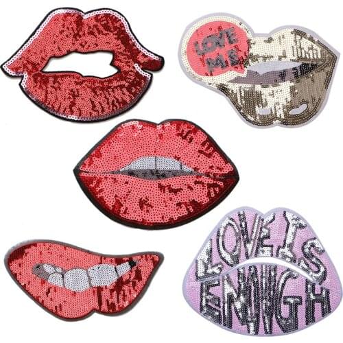 Fashion Kiss Sequin Sexy Red Lips Icon Embroidery Applique Patches For kawaii Clothes DIY Iron on Badges on the Backpack