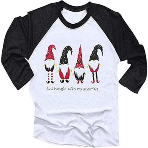 Fashion Christmas Womens T Shirts Printed Letter Just Hangin' with My Gnomies Long Sleeve Tees T-shirt