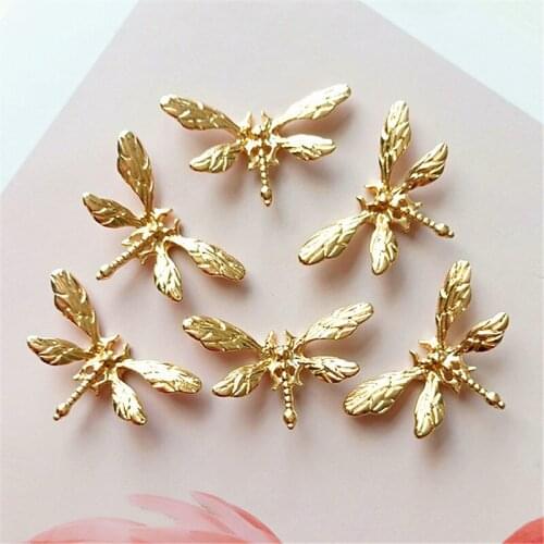 SEA MEW 10 PCS 35mm*24mm Fashion Metal Alloy KC Gold Dragonfly Connectors Charm DIY Jewelry Findings