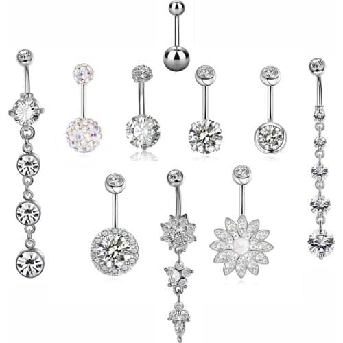 10PCS Fashion Surgical Steel Navel Piercing Boho Belly Button Rings Bar Piercing Sexy Body Jewelry for Women CZ Navel Piercing