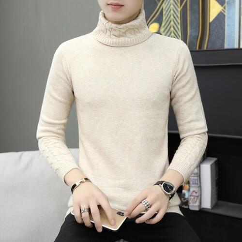 Mens Sweater Winter Long Sleeve Youth Beige White Black Navy Turtleneck Casual Standard Pullovers Solid Mens Sweaters