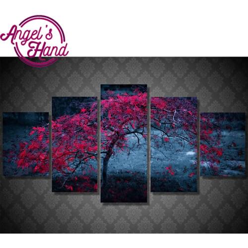 5d Diamond embroidery Cross stitch kit 3d Diy spuare Diamond painting Needlework Full Rhinestone Tree Leaves Purple Autumn 5pcs