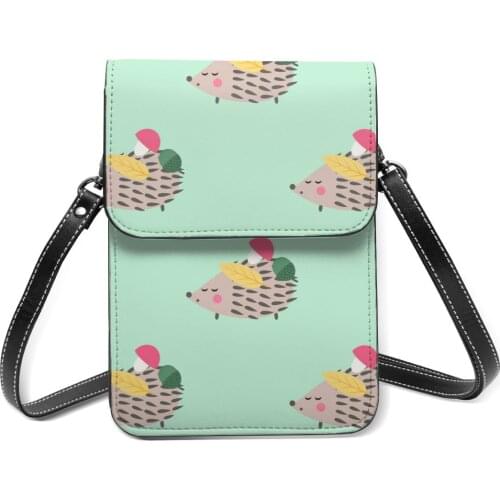 New 2021 Women Messenger Shoulder Straps Bag Hedgehog With Mushroom Acorn Holders Cell phone Pocket Handbag Ladies Phone Purse