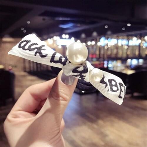 Korean Style New Arrive Pearl Houndstooth Bowknot Letter Hair Band High Elastic Hair Rope Butterfly Hair Rings Women Girl Gifts