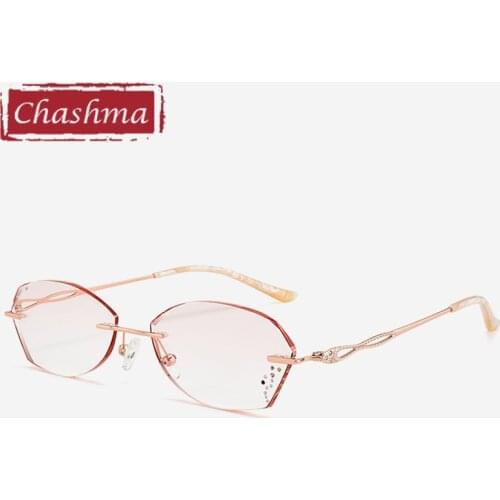 Rhinestone Glasses Women Titanium Colored Lenses Fashion Eyeglasses Diamonds Sun Protection Rimless Eyewear for Female