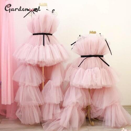 Puffy Mother Baby Matching Dresses Tulle Hi-Low Baby Birthday Dress Girl Princess Dress First Communion Gown Flower Girl Dress