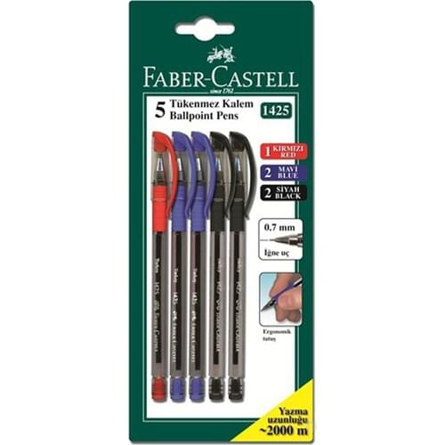 Faber Castell 1425 5 Colors Ballpoint Pen - 2 Black + 2 Blue + 1 Red Set of 5 (5500142550)